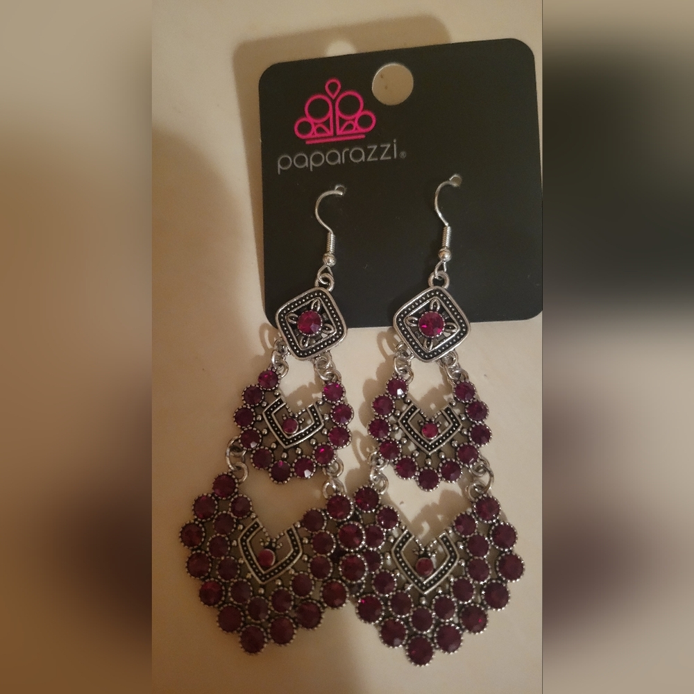 Paparazzi Chic Silver and Purple Earrings
